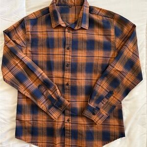 SHEIN Men's Casual Plaid Shirt - Navy and Rust